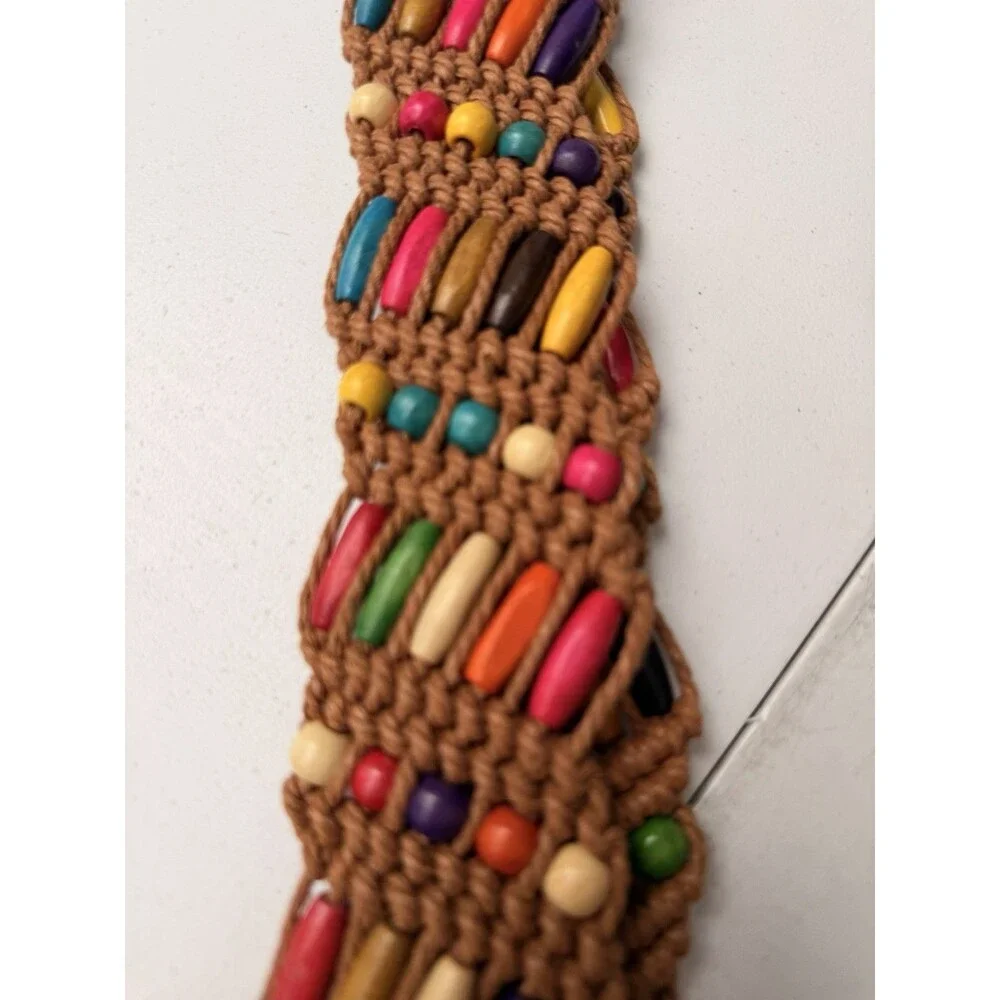 Vintage Boho Wooden Beaded Colorful Hippie Festival  Tie Belt 28” Small